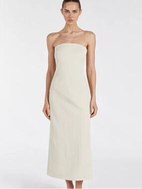 catania cream linen strapless midi dress Catania Bitter Choc Linen Strapless Midi Dress